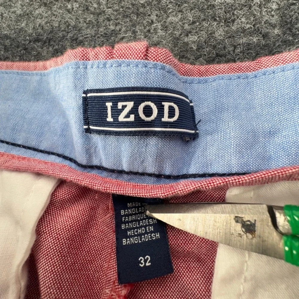 IZOD Saltwater Mens 32 Salmon Pink Oxford Cotton Flat Front Chino Shorts 10